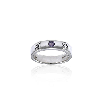 OM Expression of Spiritual Perfection Silver Band Ring with Gem TRI1217 - Jewelry